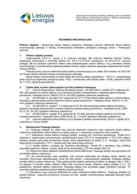 Techninės specifikacijos lentelė
