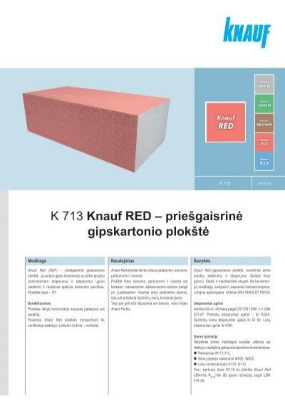 KNAUF Red priešgaisrinė gipskartonio plokštė