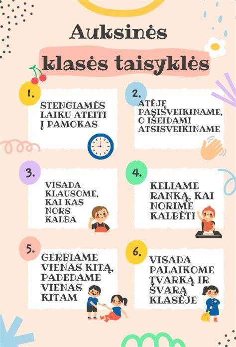 Infografika: klasės taisyklės ir komandinės veiklos pavyzdžiai