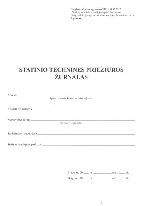 Techninės priežiūros planavimo lentele