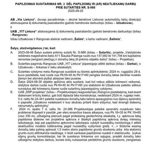 Sutarties dėl kainos ir papildomų darbų svarba
