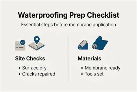 Diagram of proper substrate preparation: cleaning, grinding, priming, and waterproofing steps