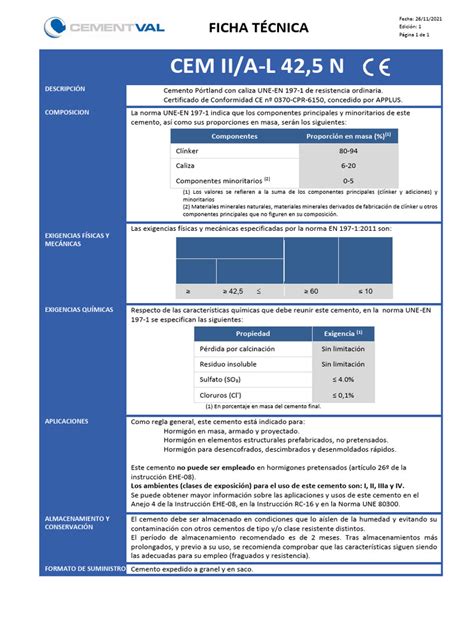 Infographic: Cemento CEM II/A-LL 42,5 N charakteristikos ir taikymo zonos
