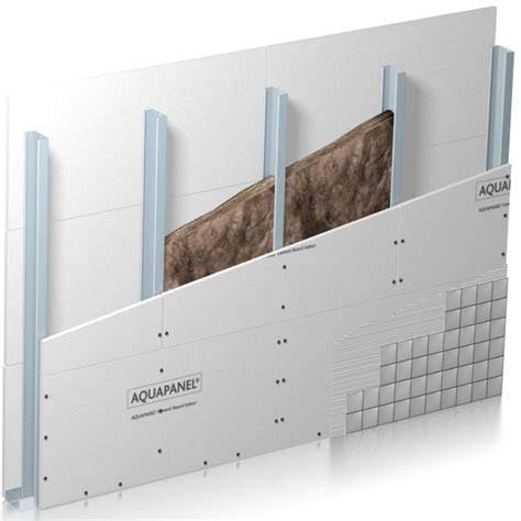 Grafikas: AQUAPANEL® plokštės sandara (portland cemento užpildas, stiklo pluošto tinklas, EasyEdge® briaunos)