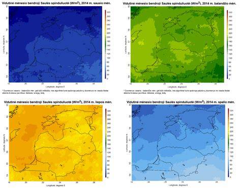 Žemėlapis: saulės spinduliuotės kiekybinis įvertinimas Lietuvoje