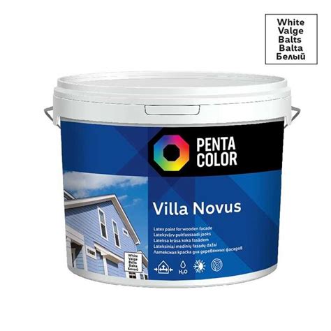 Infografika: fasadų dažų pentacolor villa novus balti 1 l savybės