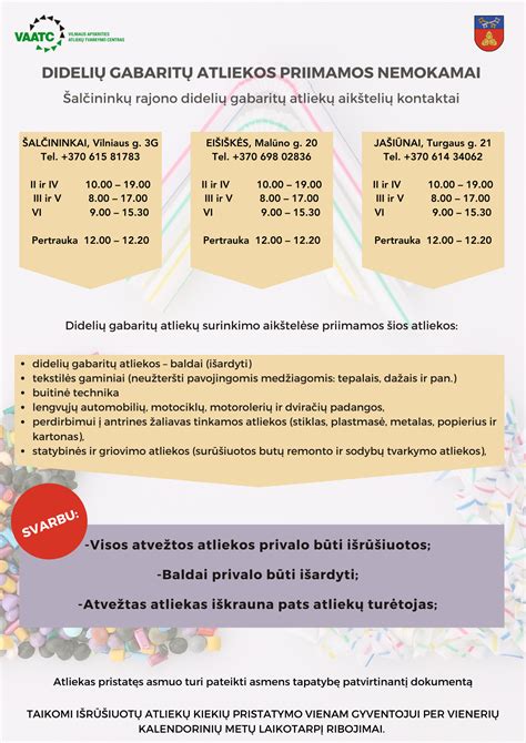 Infografinė schema: Didelių gabaritų atliekų priėmimo tikslai, ribojimai ir mokėjimas kortele