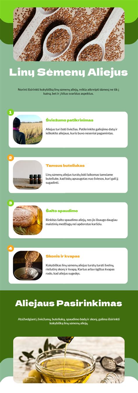 infografika: skirtingų linų sėmenų aliejų tipų palyginimas