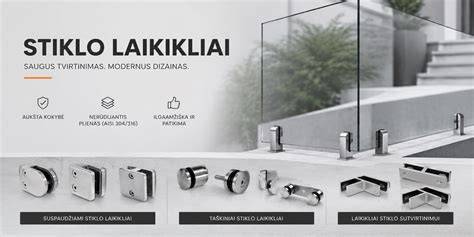 Stiklo laikiklių ir turėklų sistemos vizualizacija