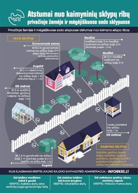 Infografika: atstumų nuo sklypo ribos schema