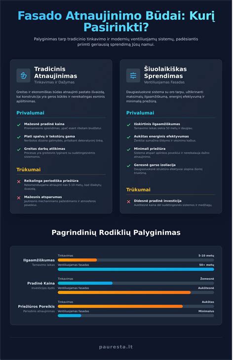 Infografika: fasado dažymo žingsniai nuo paruošimo iki užbaigimo