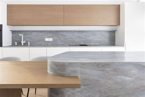 Virtuvės stalviršiai iš Corian Juniper ir Glacier White plokščių vizualizacija