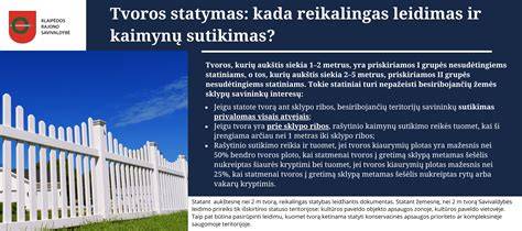 Infografika: Tvoros statymo proceso žingsniai (leidimas, kaimyno sutikimas, atstumai, cokolis)
