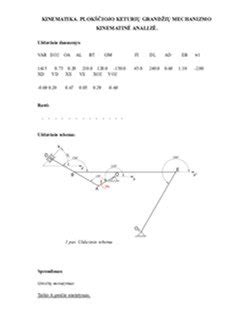 Schematinis plokščiojo trijų grandžių mechanizmo vaizdas