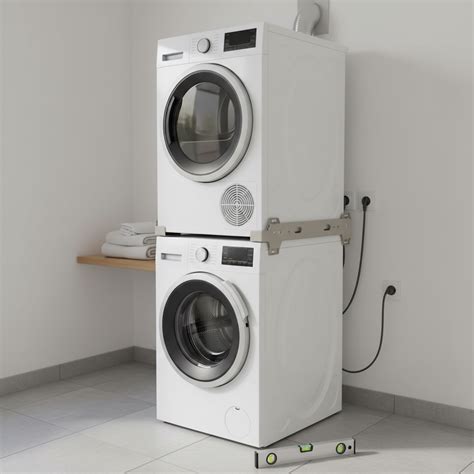 7) Rekomenduojama džiovyklę pakabinti ant skalbimo mašinos naudojant stacking kit