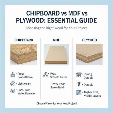 Infografika: MDF vs LMDP palyginimas (strukturą, atsparumą drėgmei, kainą, apdailos galimybes).