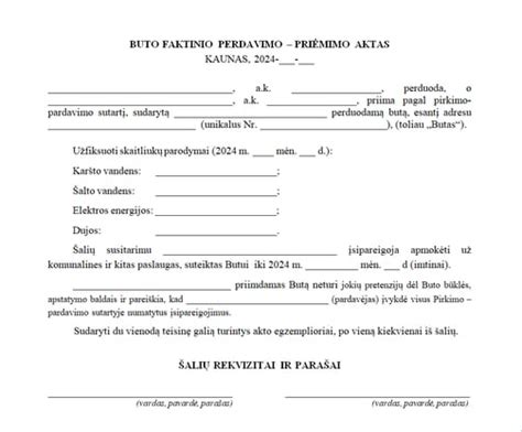 Turto perdavimo-priėmimo aktų formos pavyzdžiai