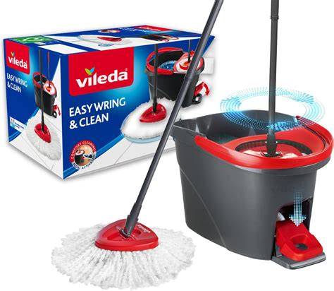 Infografika apie Vileda EasyWring ir Clean rinkinio komplektaciją ir veikimo principą