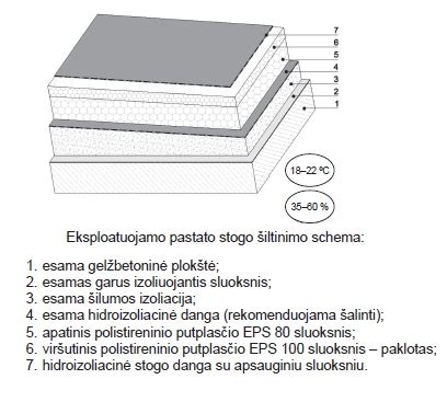 Infografika: plokščio stogo langų išskirtinumo schematis atvaizdavimas