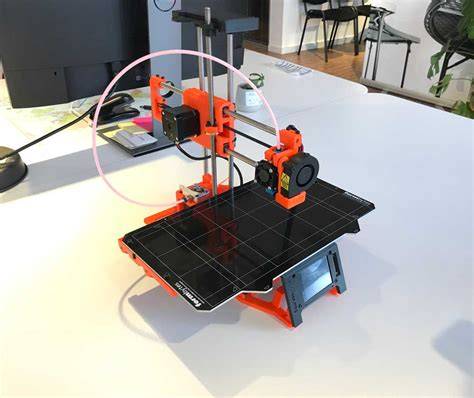 3D spausdinimo proceso iliustracija su fanera