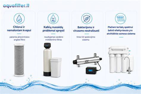 Infografika: skirtingų vandens filtrų tipai ir jų paskirtis