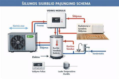 Infografika: Šilumos siurblio pajungimo schema pagrindiniai mazgai