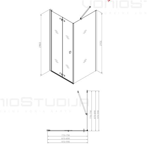 Dušo kabinos durų montavimo schema