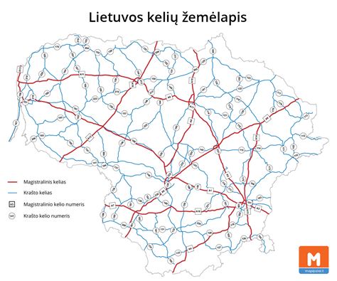 Lietuvos kelių tinklo žemėlapis su magistraliniais keliais