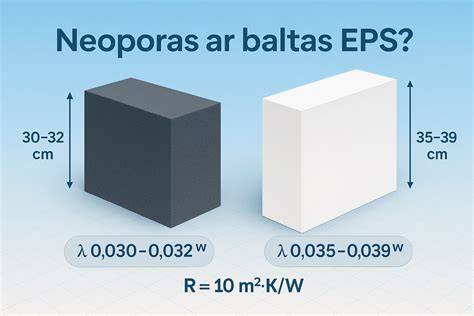 Šilumos laidumo koeficiento skirtumai: baltas EPS vs pilkasis EPS (NEO EPS)