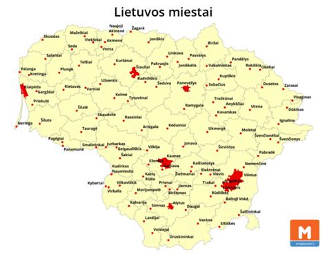Kartografija: Lietuva - miestai, kur MB MEBA teikia paslaugas