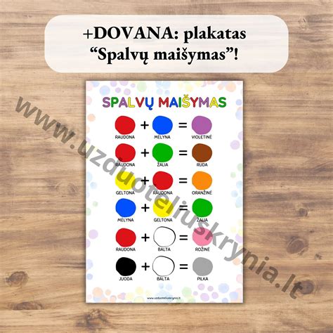 Beicu spalvų maišymo schemos infografika apie bazinių beicų spalvas ir jų mišinius