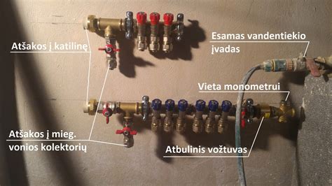 Vandentiekio kolektoriaus schema su 16 išėjimų