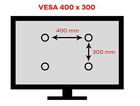 VESA standartų pavyzdžiai: 200×200, 300×300, 400×400, 600×400 mm