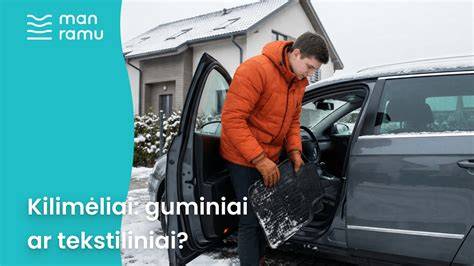 Infografika: kilimėlių tipų palyginimas (guminiai vs tekstiliniai) / Infografika apie kilimėlių konstrukciją
