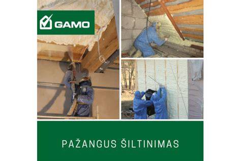 Gamo lubų šiltinimo putomis schema: purškiamų putų sluoksnis tarp balkių