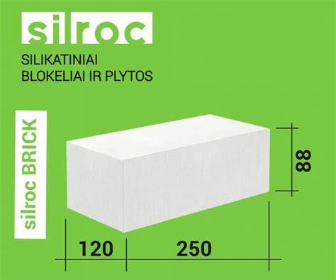 Infografika: SILROC 88 mūro plytų charakteristikos - dydžiai, svoris, šilumos ir garso izoliacija