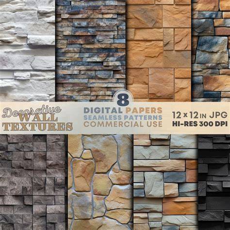 Decorative stone wall exterior infographic: color ranges, textures, and installation