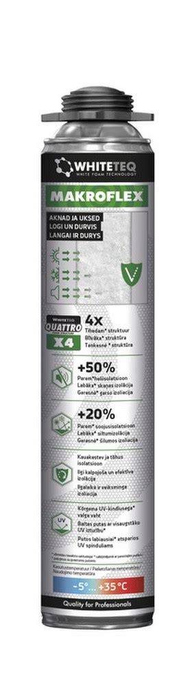 Makroflex PRO ir WHITETEQ putų pavyzdžiai vizualiai (schemos, įpakavimai, pistoletų jungtys)