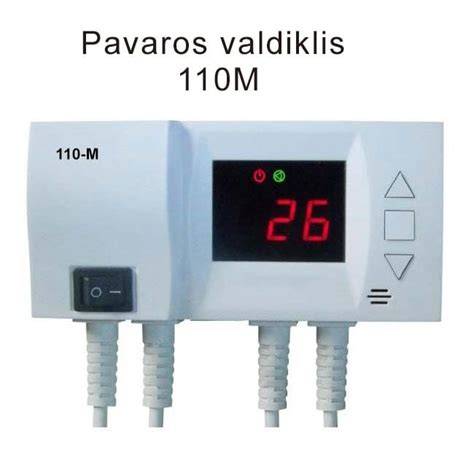 Diagram: termostato įvesties signalas ir pavaros valdymas