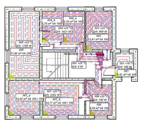 Grindinio šildymo vamzdelių klojimo schema
