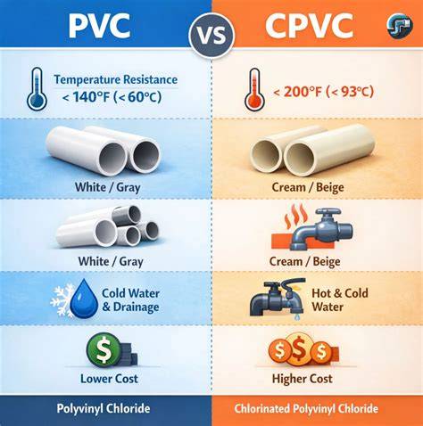 Infografika: PVC vs CPVC vs PE - temperatūros ir taikymo sritis
