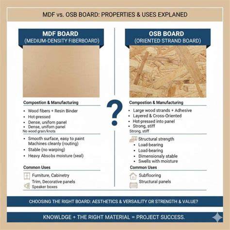 Infografinė schema: MDF vs OSB vs HPL plokštės