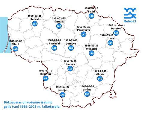 Mapa: Lietuva - geografinės vietovės, kur įšalas gali būti gilesnis