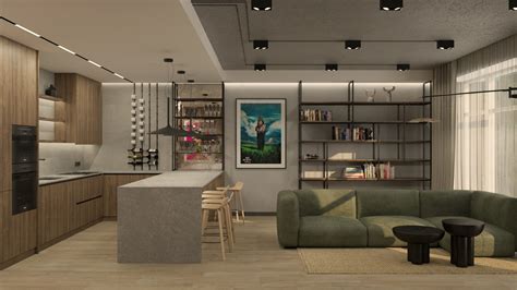 Modernus interjeras su poliruoto betono grindimis