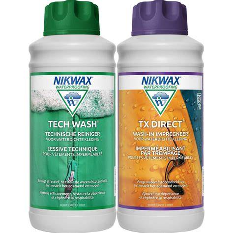 Infografika: Nikwax komplektas TECH WASH + TX.DIRECT - naudojimo eiga