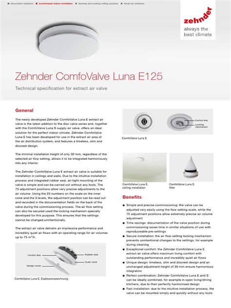 Infografika: Zehnder ComfoValve Luna serijos difuzorių charakteristikos