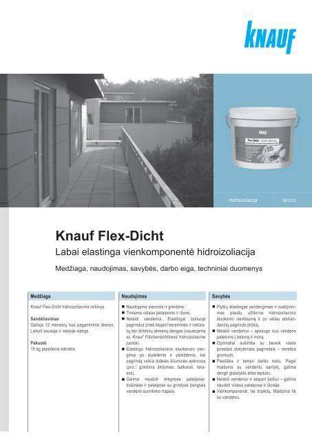 Knauf Flex-Dicht diegimo schema: paruošiamasis darbas, sluoksnių dengimas, džiūvimo laikai