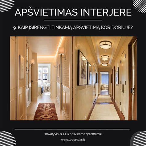 Stiklo plytelių šviesa interjere, sugestija apie jų šviesos atspindį
