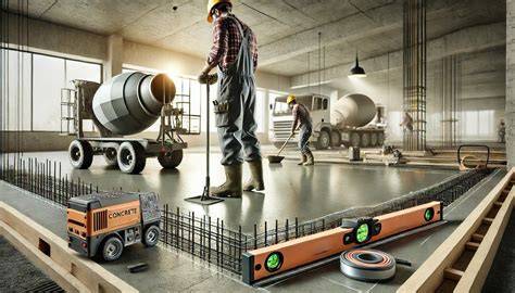 Infografika: grindų betonavimo proceso etapas