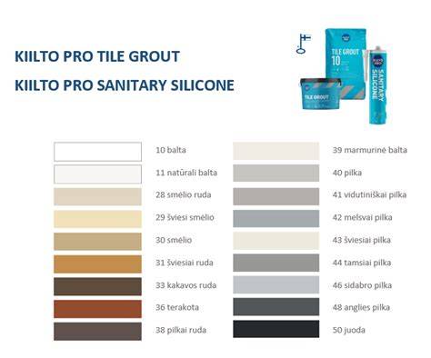 Kiilto Pro Tile Grout ir Kiilto Pro Sanitary Silicone spalvų sprendimai